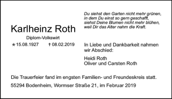 Traueranzeige von Karlheinz Roth von vrm-trauer