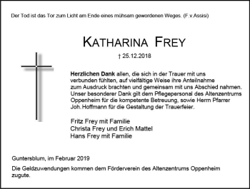 Traueranzeige von Katharina Frey von vrm-trauer