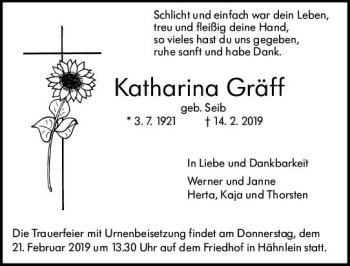 Traueranzeige von Katharina Gräff von vrm-trauer