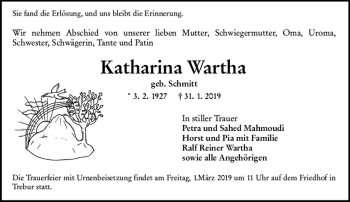 Traueranzeige von Katharina Wartha von vrm-trauer