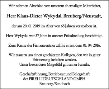 Traueranzeige von Klaus-Dieter Wykydal von vrm-trauer