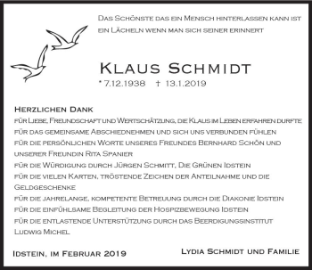 Traueranzeige von Klaus Schmidt von vrm-trauer