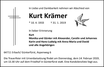Traueranzeige von Kurt Krämer von vrm-trauer