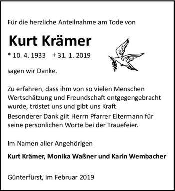 Traueranzeige von Kurt Krämer von vrm-trauer