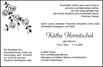Traueranzeige von Kätha Hornitschek von vrm-trauer