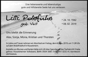 Traueranzeige von Lilli Polsfuhs von vrm-trauer