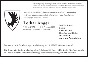 Traueranzeige von Lothar Anger von vrm-trauer