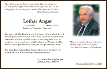 Traueranzeige von Lothar Anger von vrm-trauer