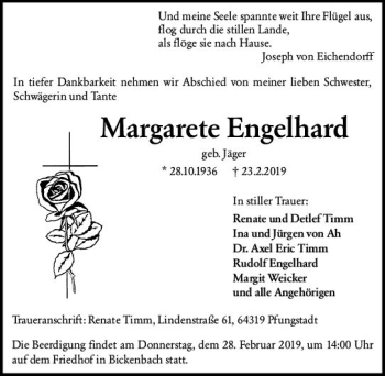 Traueranzeige von Margarete Engelhard von vrm-trauer