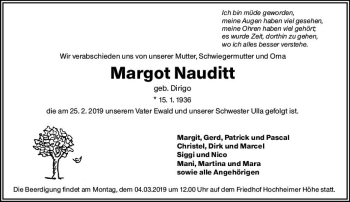 Traueranzeige von Margot Nauditt von vrm-trauer