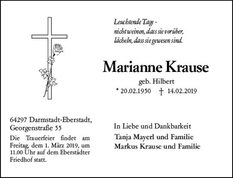  Traueranzeige für Marianne Krause vom 23.02.2019 aus vrm-trauer
