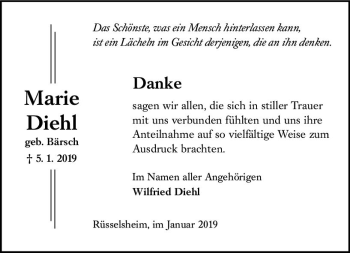 Traueranzeige von Marie Diehl von vrm-trauer