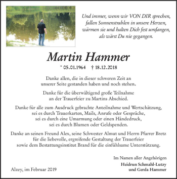 Traueranzeige von Martin Hammer von vrm-trauer