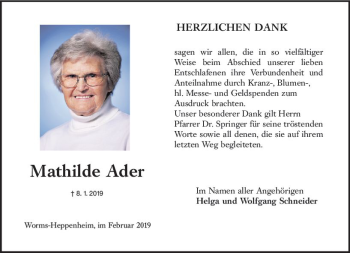 Traueranzeige von Mathilde Ader von vrm-trauer