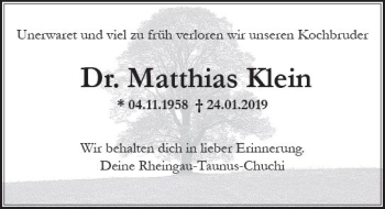 Traueranzeige von Matthias Klein von vrm-trauer