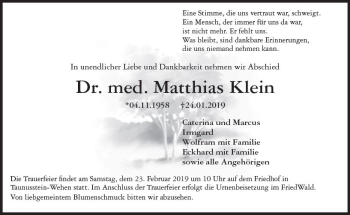 Traueranzeige von Matthias Klein von vrm-trauer
