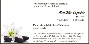 Traueranzeige von Mechthilde Ziegenbein von vrm-trauer