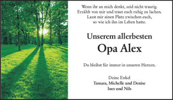 Traueranzeige von Opa Alex  von vrm-trauer
