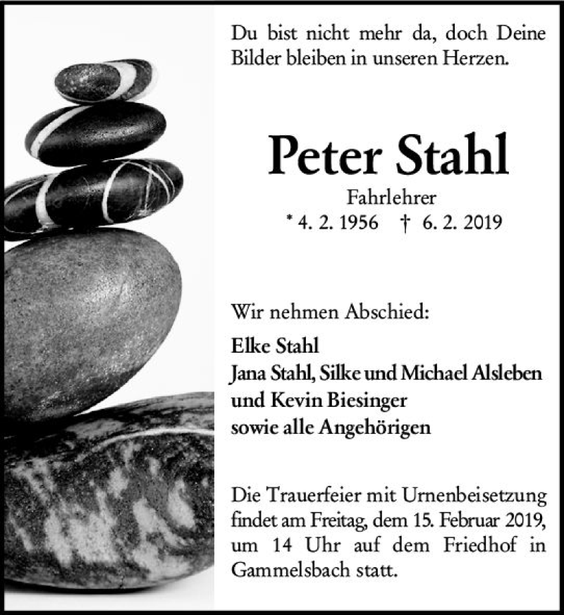  Traueranzeige für Peter Stahl vom 13.02.2019 aus vrm-trauer