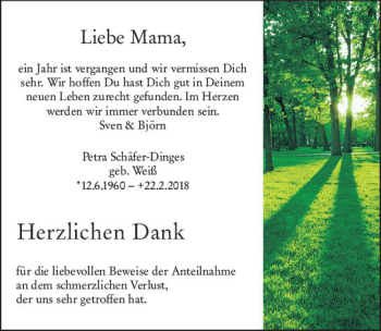 Traueranzeige von Petra Schäfer-Dinges von vrm-trauer