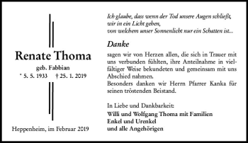 Traueranzeige von Renate Thoma von vrm-trauer