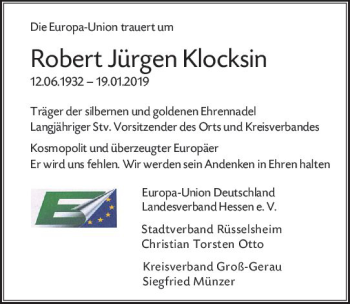 Traueranzeige von Robert Jürgen Klocksin von vrm-trauer