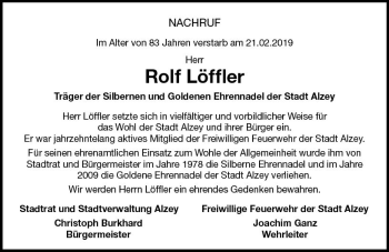 Traueranzeige von Rolf Löffler von vrm-trauer