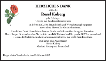 Traueranzeige von Rosel Koberg von vrm-trauer