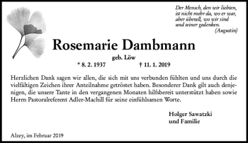 Traueranzeige von Rosemarie Dambmann von vrm-trauer