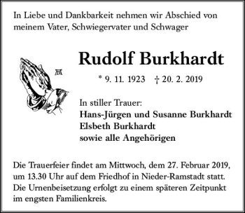 Traueranzeige von Rudolf Burkhardt von vrm-trauer