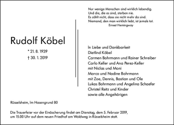Traueranzeige von Rudolf Köbel von vrm-trauer