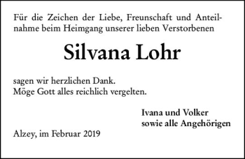 Traueranzeige von Silvana Lohr von vrm-trauer