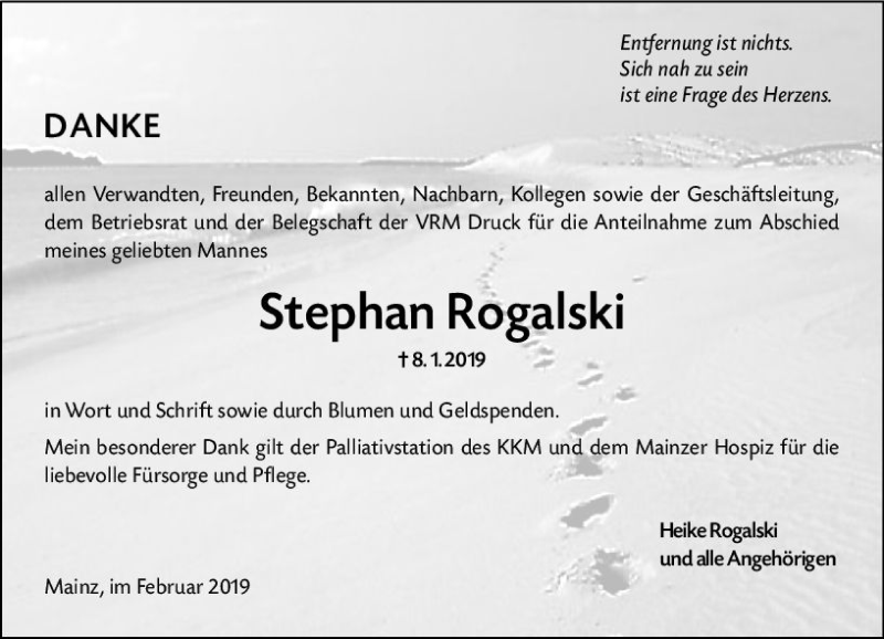  Traueranzeige für Stephan Rogalski vom 02.02.2019 aus vrm-trauer