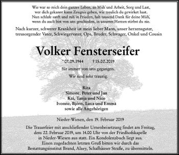 Traueranzeige von Volker Fensterseifer von vrm-trauer