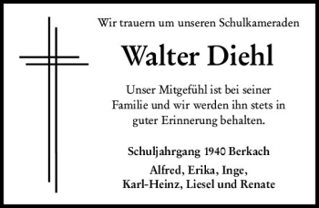 Traueranzeige von Walter Diehl von vrm-trauer