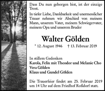 Traueranzeige von Walter Gölden von vrm-trauer
