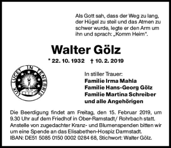 Traueranzeige von Walter Gölz von vrm-trauer