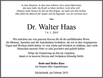 Traueranzeige von Walter Haas von vrm-trauer