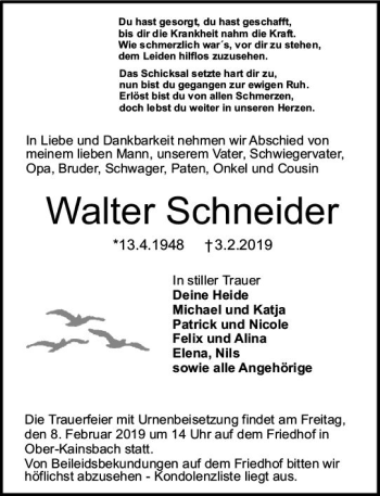 Traueranzeige von Walter Schneider von vrm-trauer