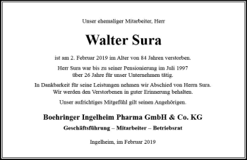Traueranzeige von Walter Sura von vrm-trauer