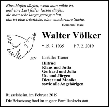Traueranzeige von Walter Völker von vrm-trauer