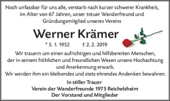 Traueranzeige von Werner Krämer von vrm-trauer