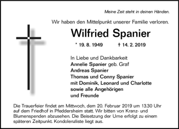 Traueranzeige von Wilfried Spanier von vrm-trauer