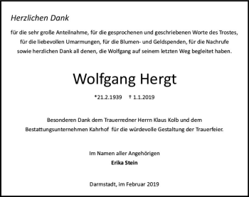 Traueranzeige von Wolfgang Hergt von vrm-trauer