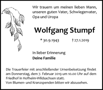 Traueranzeige von Wolfgang Stumpf von vrm-trauer
