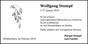 Traueranzeige von Wolfgang Stumpf von vrm-trauer