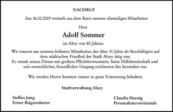 Traueranzeige von Adolf Sommer von vrm-trauer