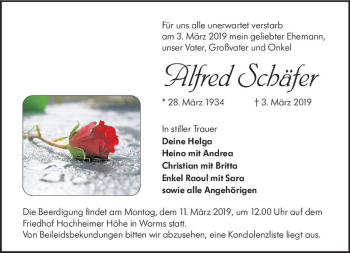 Traueranzeige von Alfred Schäfer von vrm-trauer