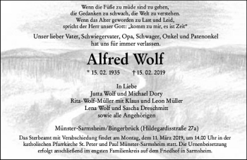 Traueranzeige von Alfred Wolf von vrm-trauer