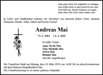 Traueranzeige von Andreas Mai von vrm-trauer